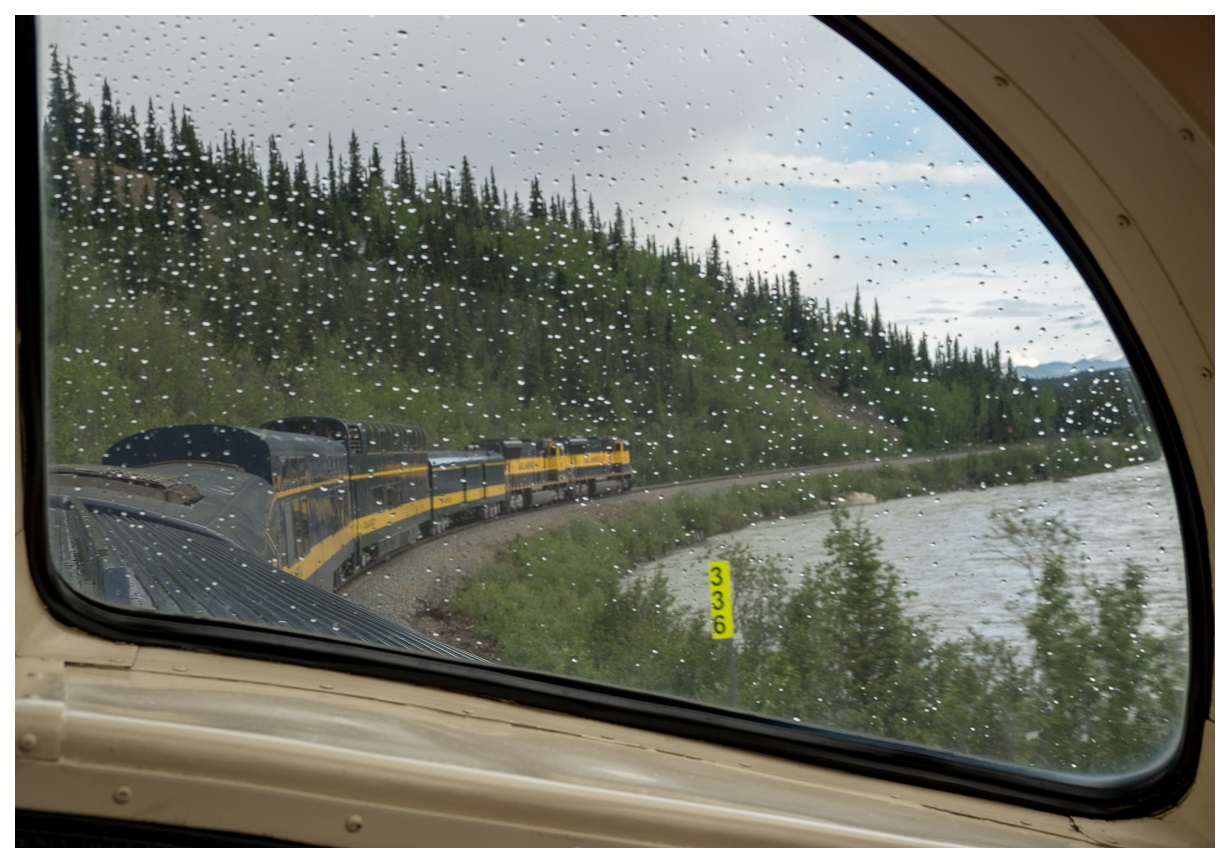 alaska railroad train rain
